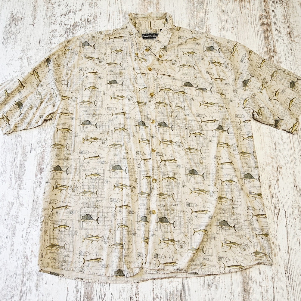 Field & Stream Mens Size XXL Button Up Short Sleeve Outdoor Fishing Fish Shirt